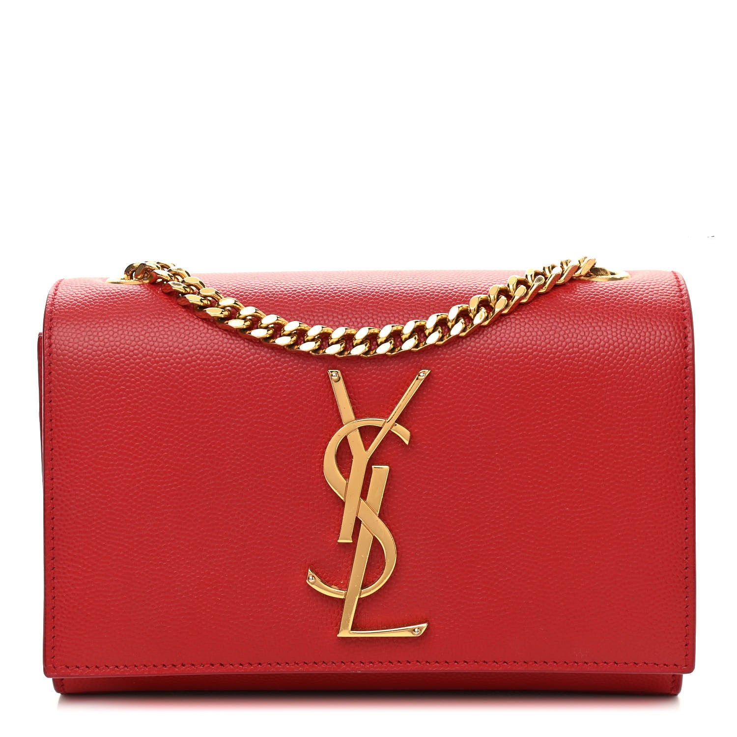 Saint Laurent Grain De Poudre Small Monogram Kate Satchel Red 1 of 11