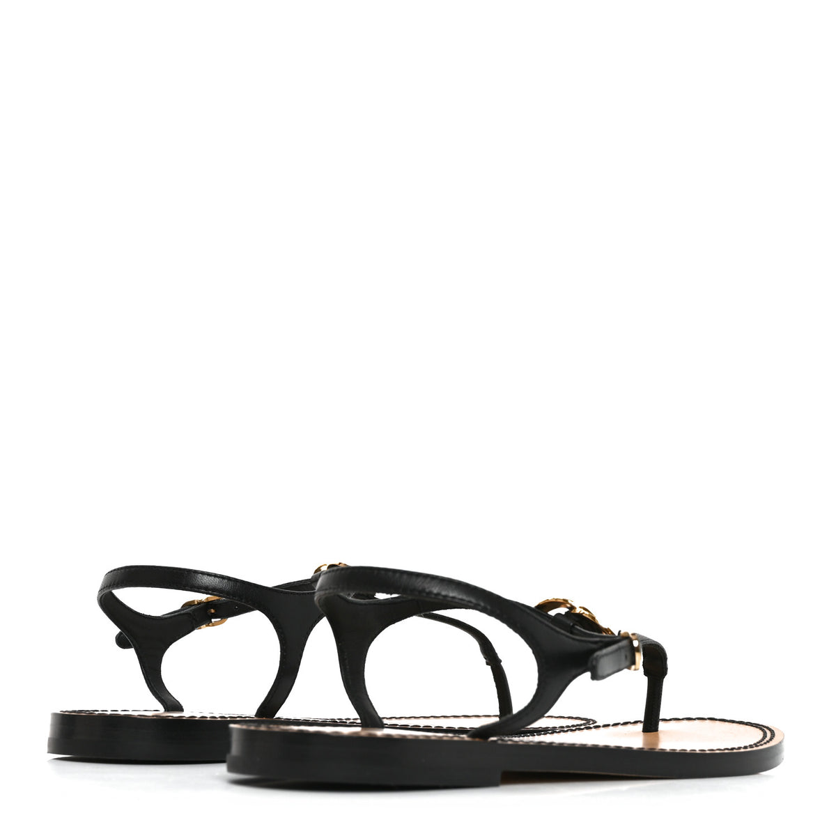 Chanel Lambskin CC Thong Sandals 35.5 Black Gold 5 of 9