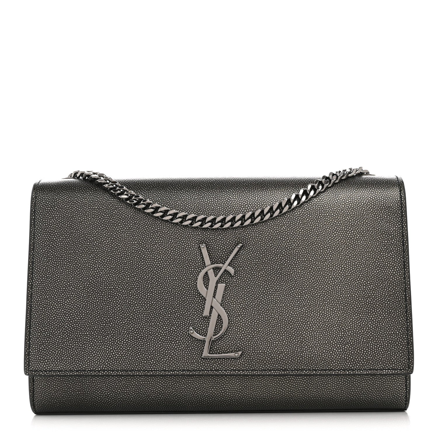 Saint Laurent Metallic Grain De Poudre Medium Classic Monogram Kate Satchel Dark Lead 1 of 13