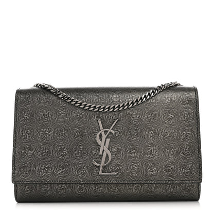 Saint Laurent Metallic Grain De Poudre Medium Classic Monogram Kate Satchel Dark Lead 1 of 13