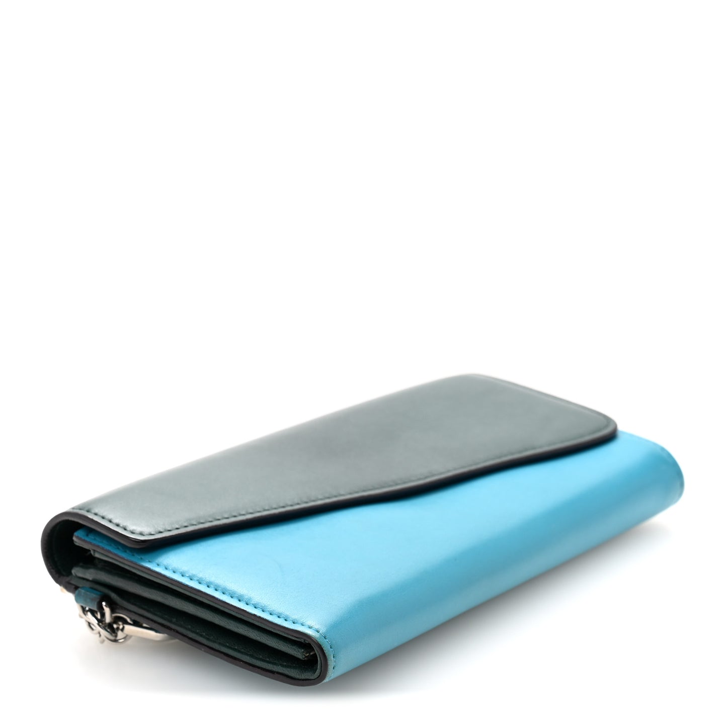Smooth Calfskin Bicolor Diorissimo Long Wallet Turquoise Dark Green