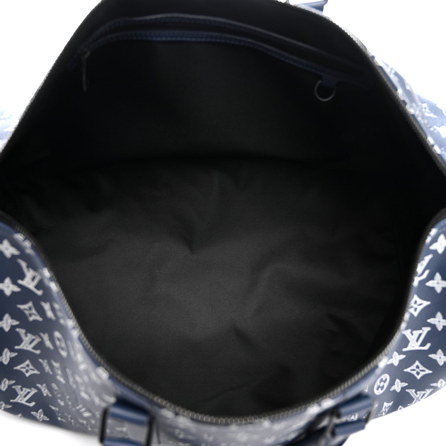 Calfskin Shadow Monogram Keepall Bandouliere 50 Ink Blue White