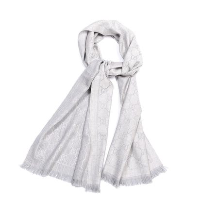 Gucci Wool Monogram Fringe Scarf Gray 1 of 4