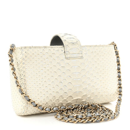 Chanel Snakeskin Phone Holder Pouch Clutch White 3 of 24