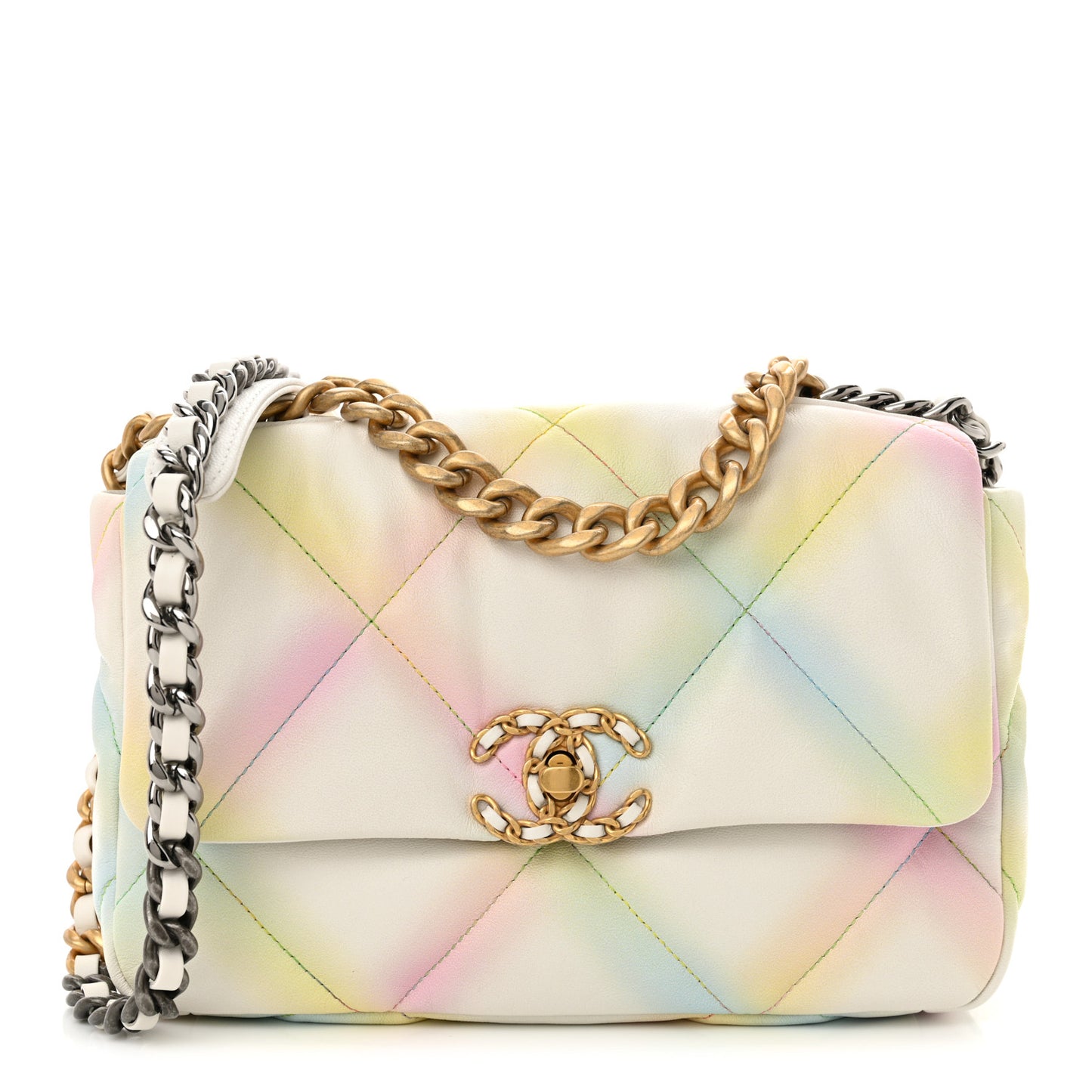 Printed Goatskin Quilted Medium Chanel 19 Flap White Multicolor