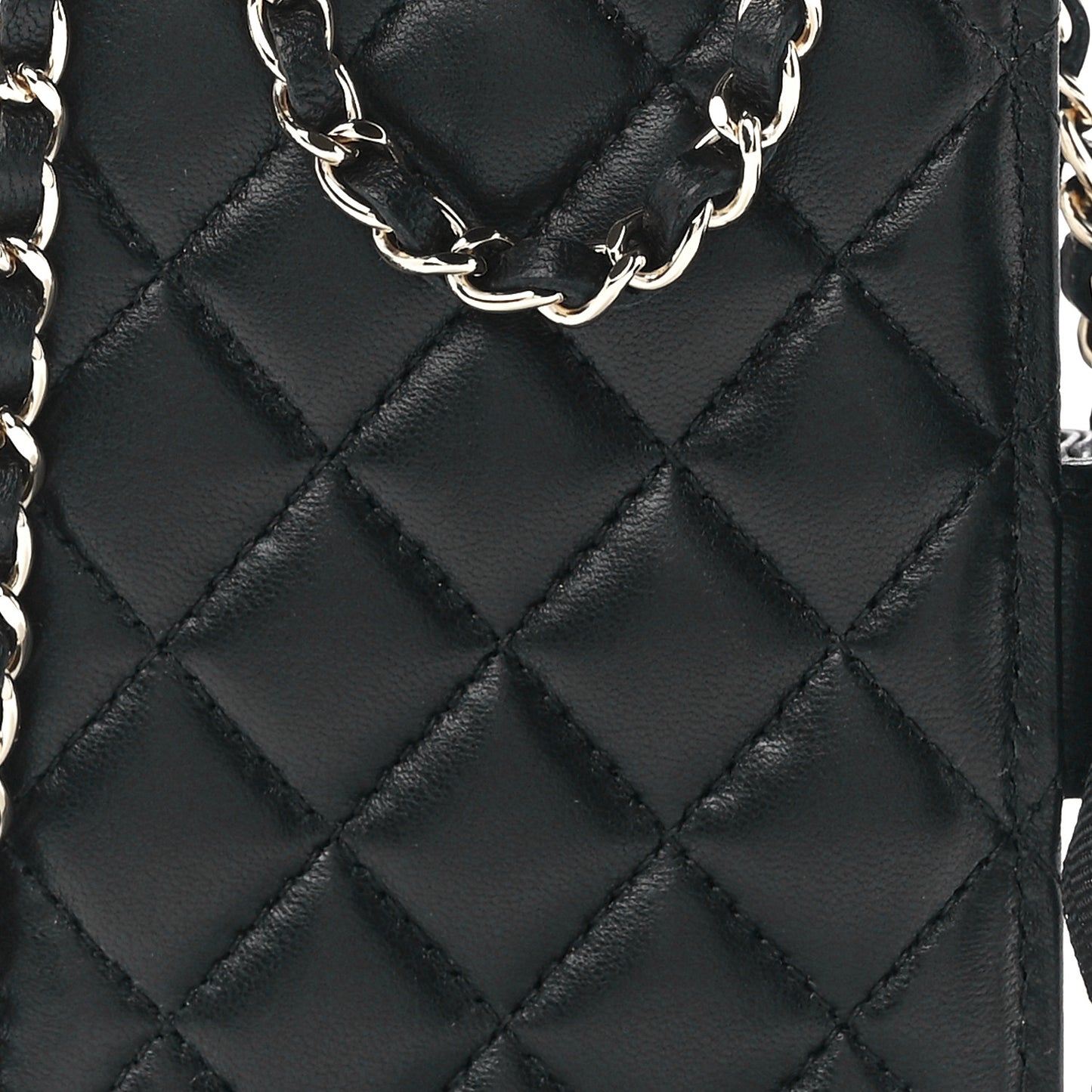 Lambskin Quilted Book Card Holder on Chain Black