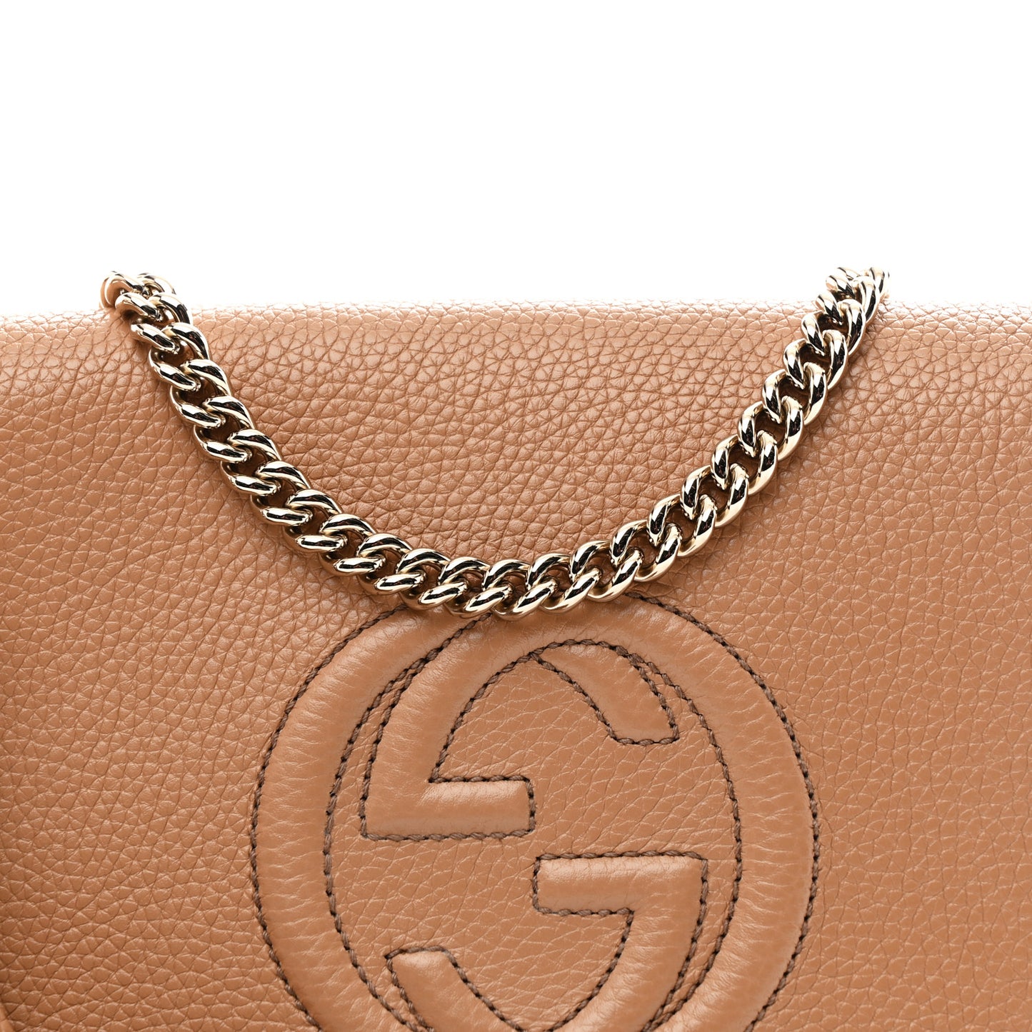 Pebbled Calfskin Medium Soho Flap Crossbody Camelia