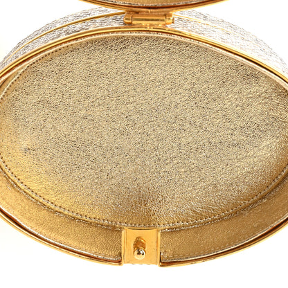Judith Leiber Swarovski Crystal Minaudiere Train Case Clutch Gold Silver 6 of 15