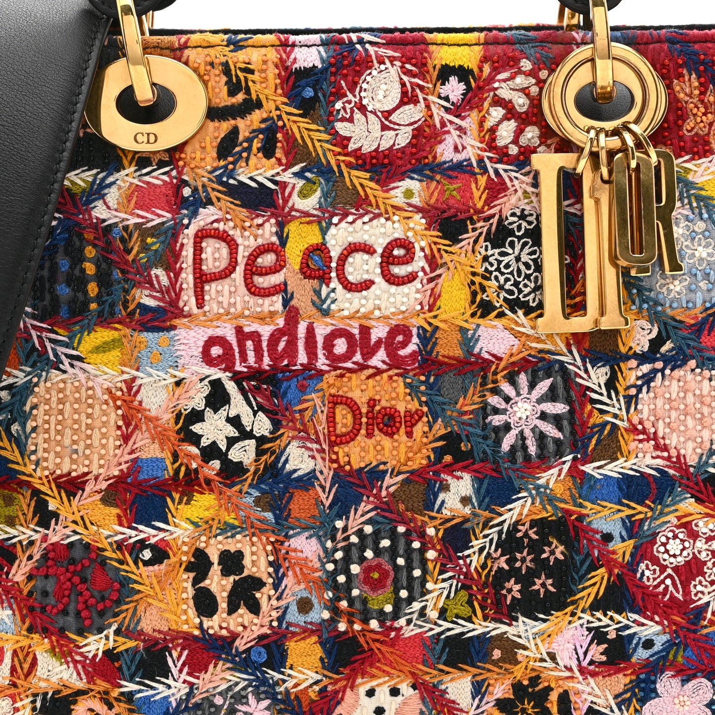 Embroidered Patchwork Peace And Love Medium Lady Dior Multicolor