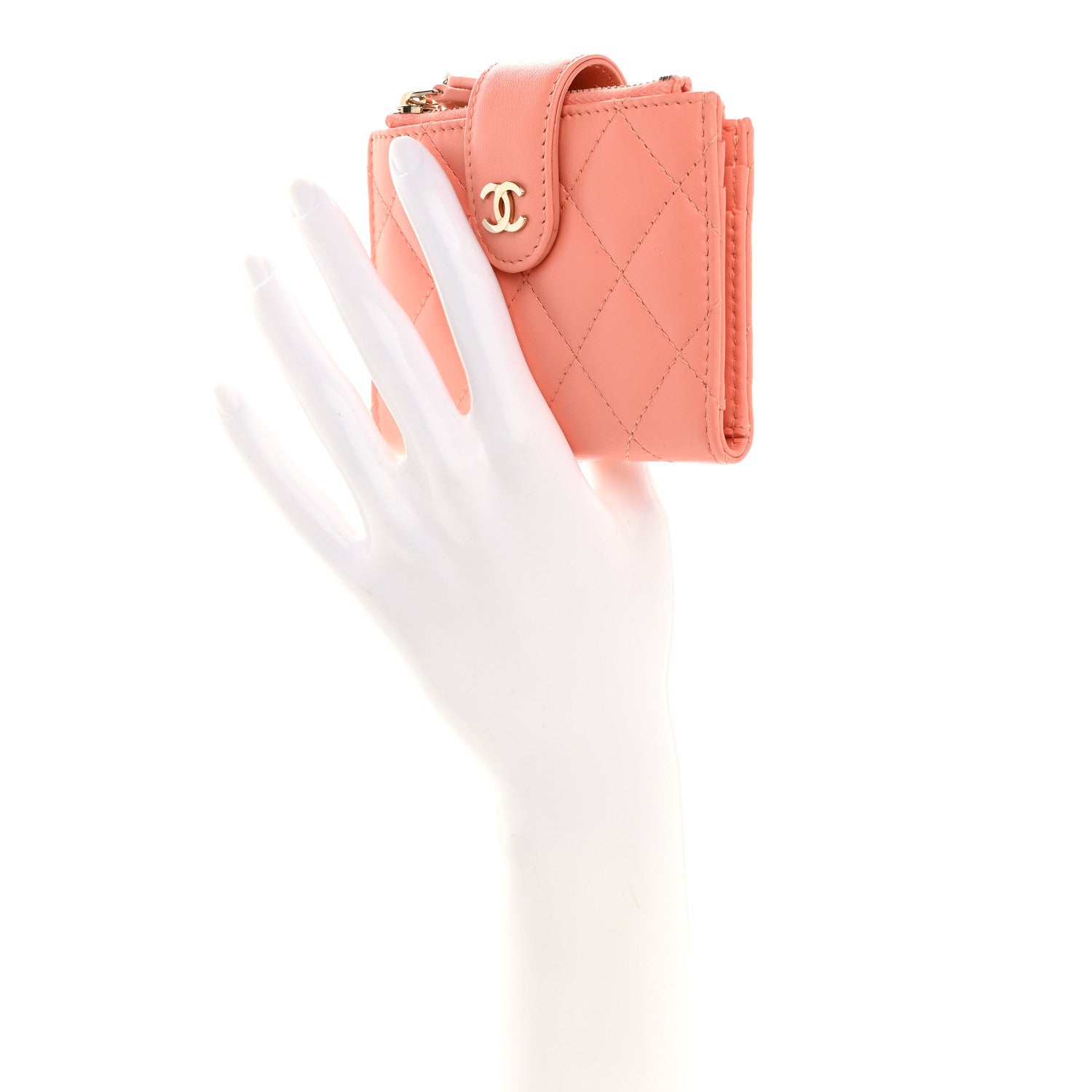 Chanel Lambskin Quilted Compact Zipped Pocket Wallet Light Orange 2 of 8