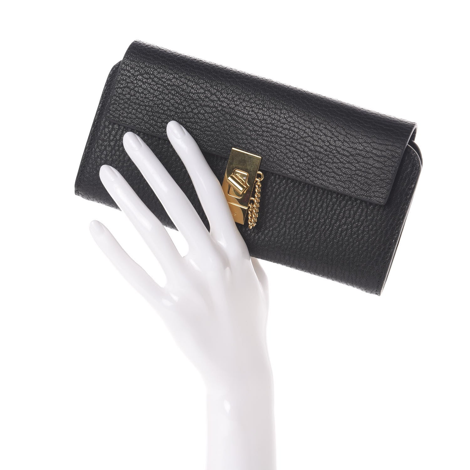 Chloe Grained Lambskin Drew Long Wallet with Flap Black 2 of 6