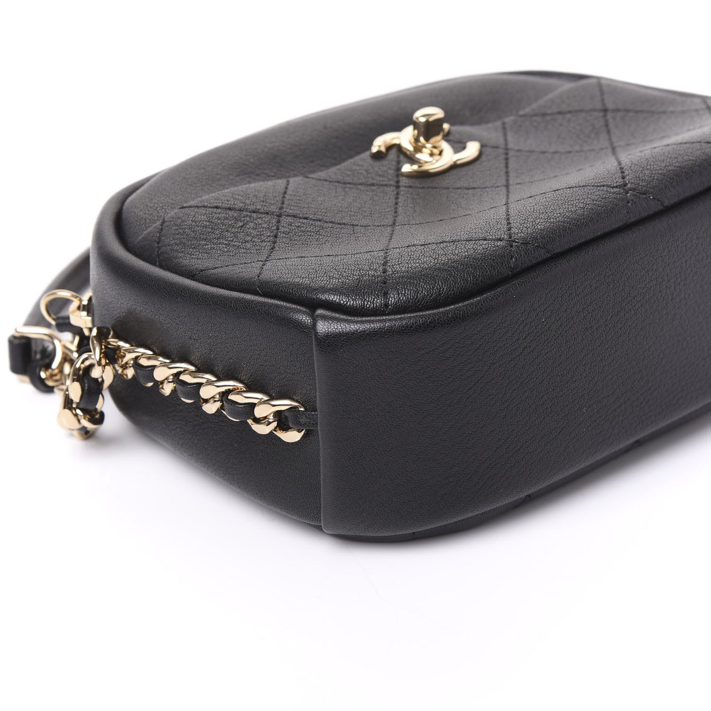 Goatskin Quilted Small Casual Trip Camera Case Black