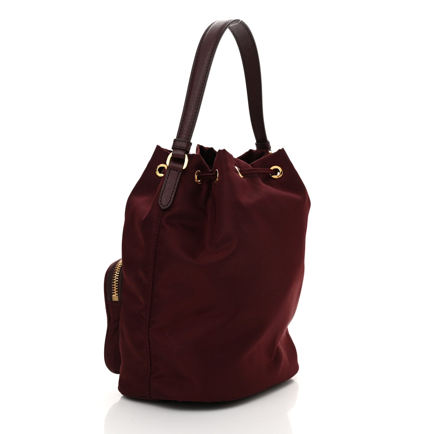 Re-Nylon Saffiano Duet Bucket Crossbody Bag Bordeaux