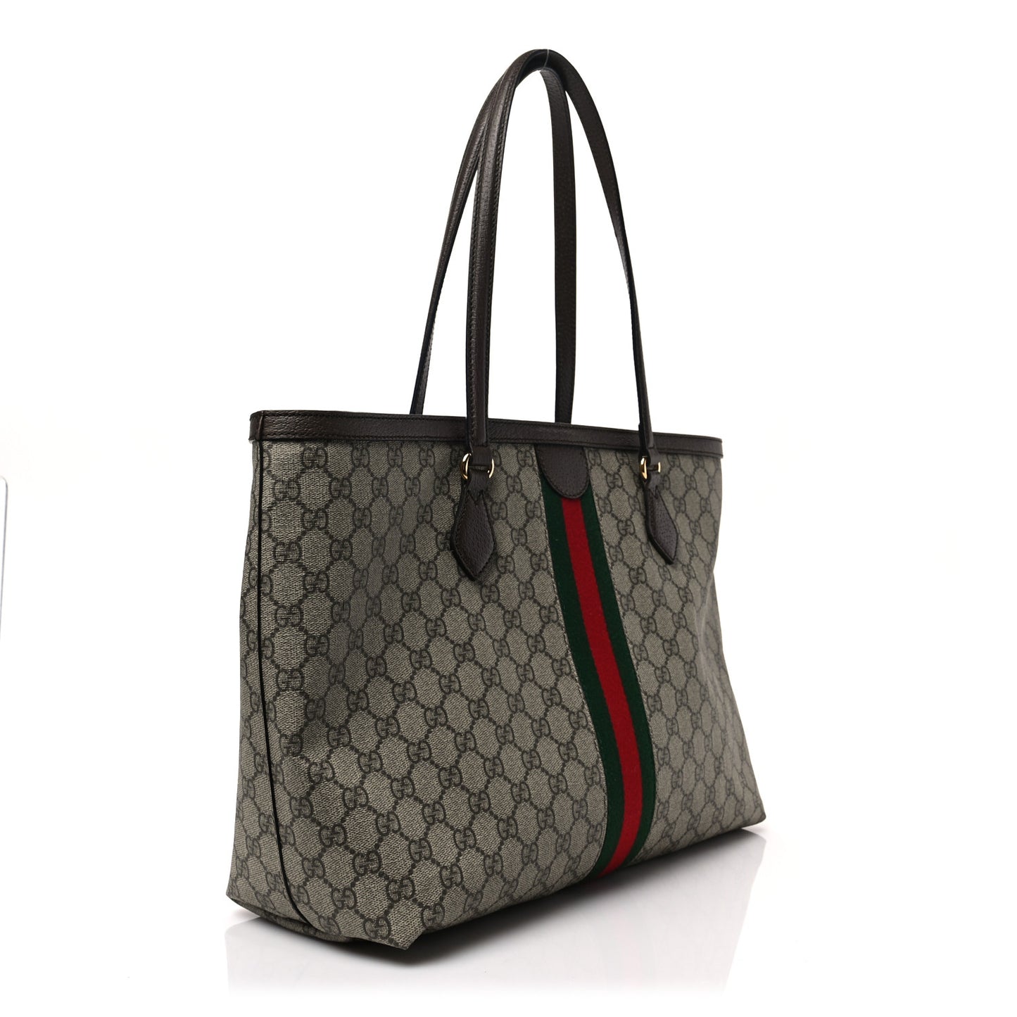 GG Supreme Monogram Textured Calfskin Web Medium Ophidia Shopping Tote Beige Ebony New Acero