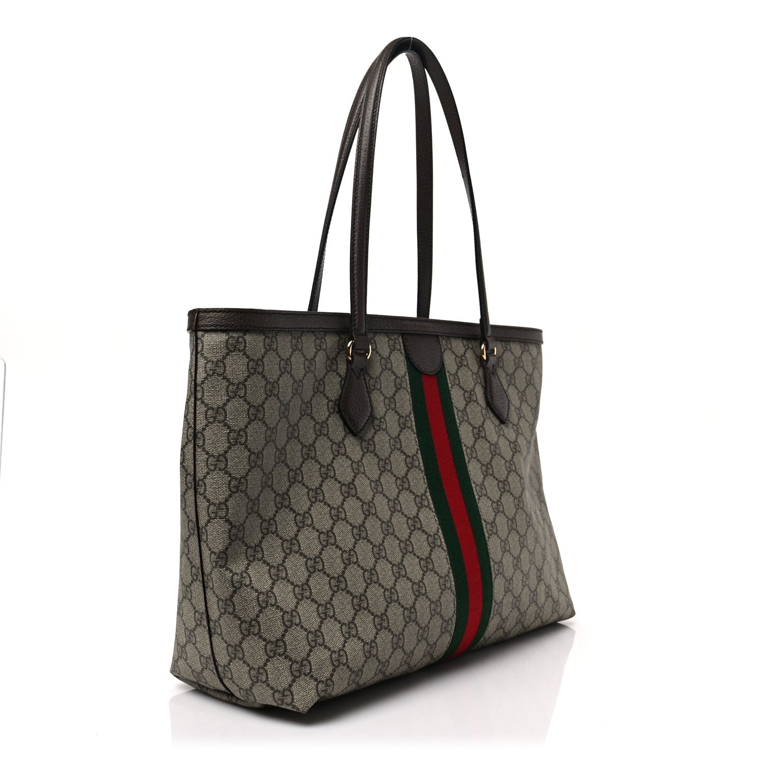 Gucci GG Supreme Monogram Textured Calfskin Web Medium Ophidia Shopping Tote Beige Ebony New Acero 3 of 7