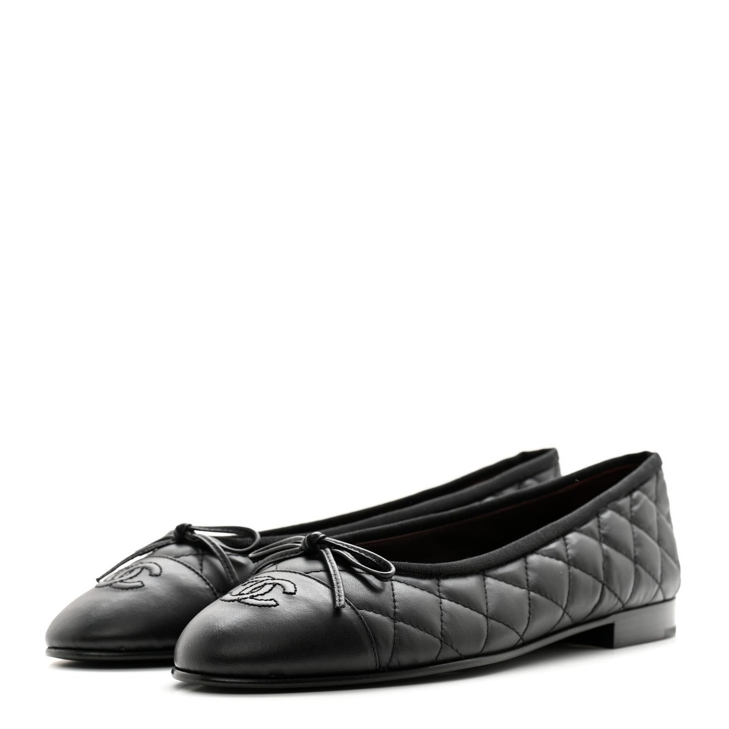 Aged Calfskin Quilted CC Cap Toe Ballerina Flats 38.5 Black