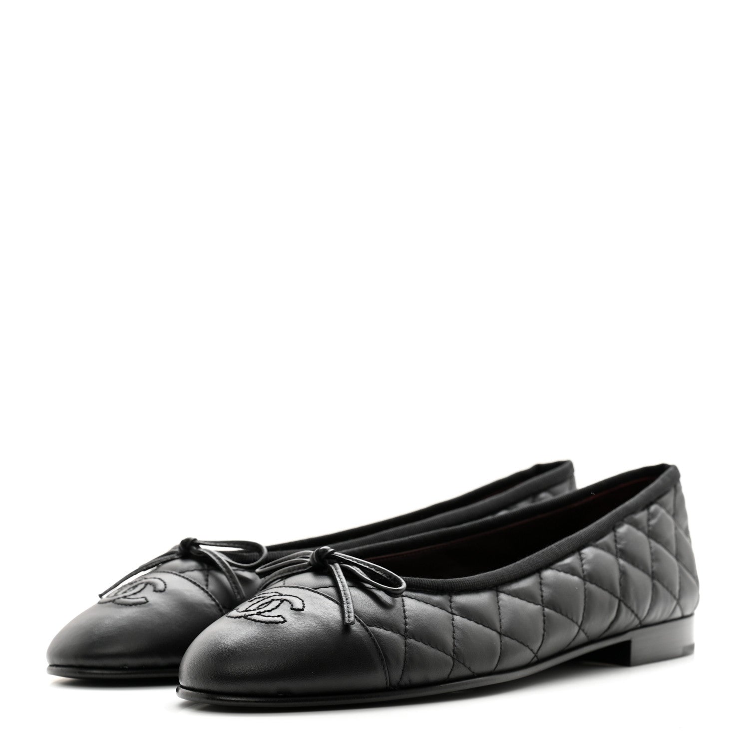 Chanel Aged Calfskin Quilted CC Cap Toe Ballerina Flats 38.5 Black 3 of 9