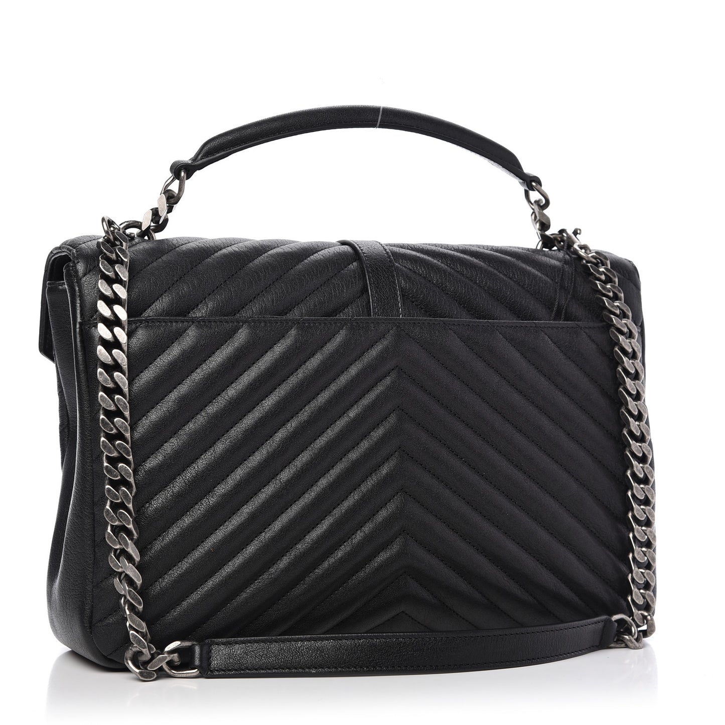 Sheepskin Matelasse Chevron Monogram Large College Satchel Black