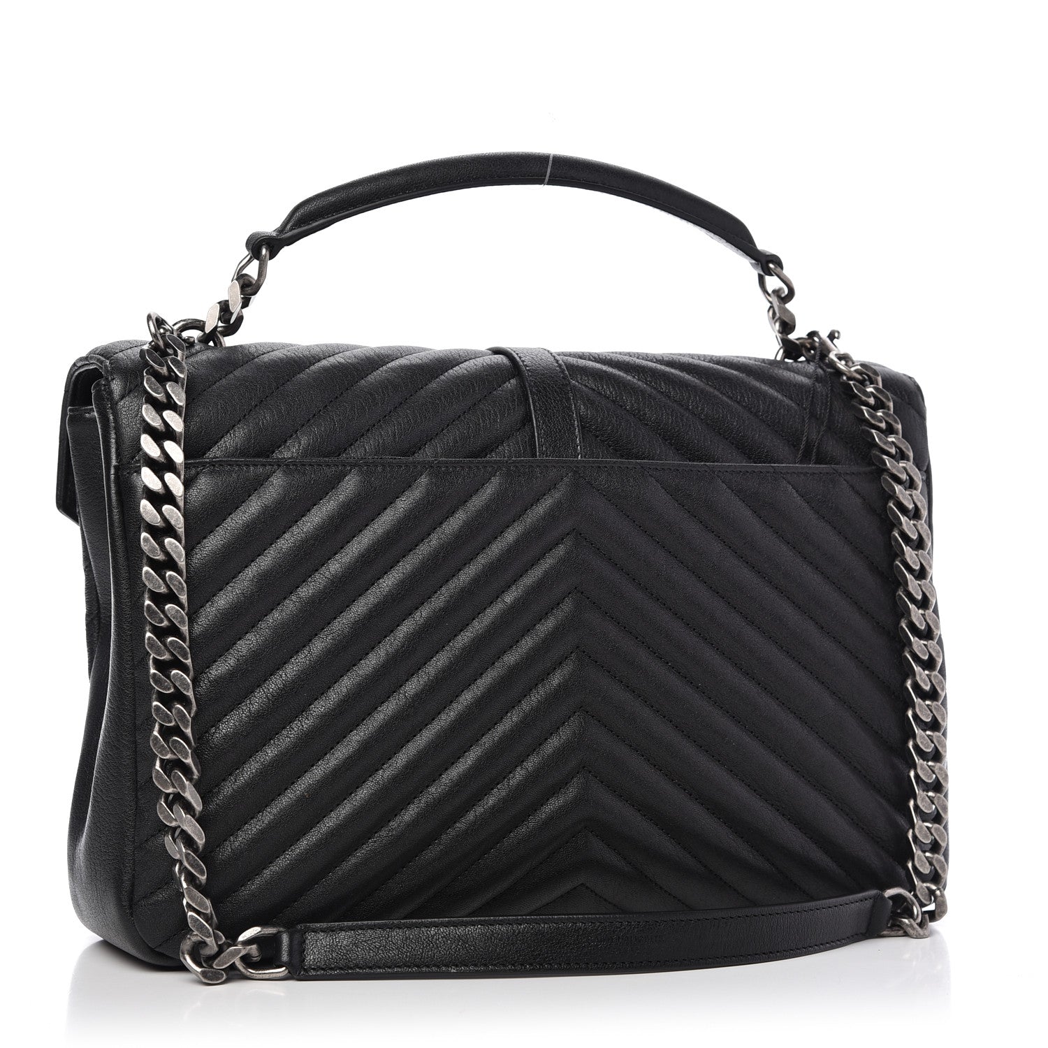 Saint Laurent Sheepskin Matelasse Chevron Monogram Large College Satchel Black 3 of 9