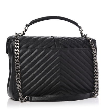 Saint Laurent Sheepskin Matelasse Chevron Monogram Large College Satchel Black 3 of 9