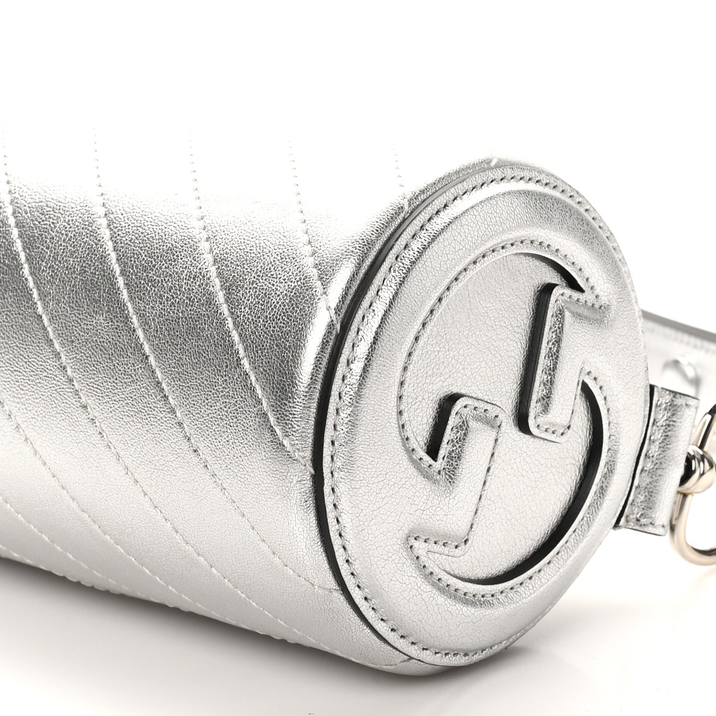 Sakai Be Green Calfskin Diagonal Stitched Mini Blondie Barrel Shoulder Bag Silver