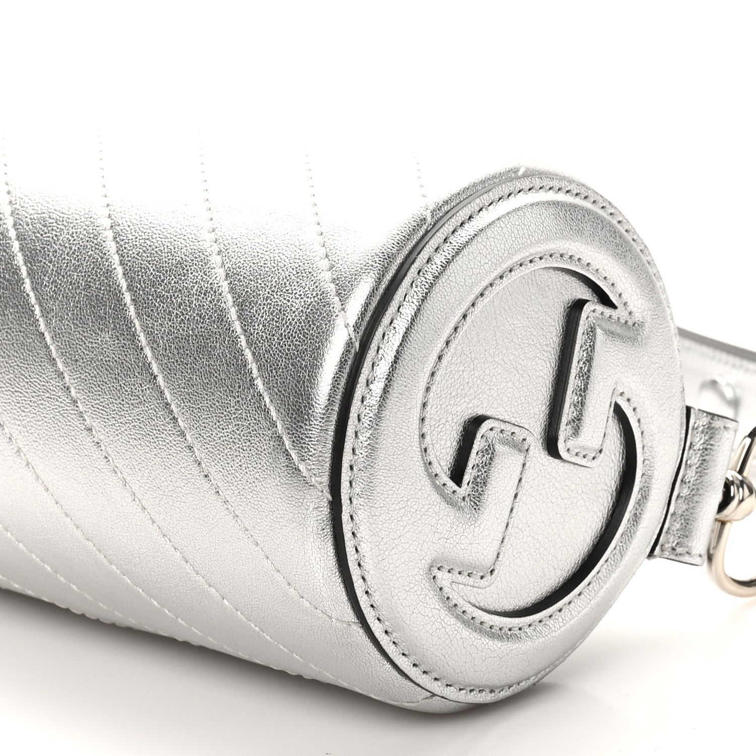 Gucci Sakai Be Green Calfskin Diagonal Stitched Mini Blondie Barrel Shoulder Bag Silver 9 of 9