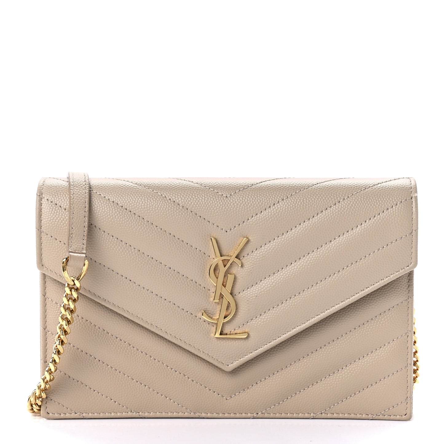 Grain De Poudre Matelasse Chevron Monogram Envelope Chain Wallet Nude Powder