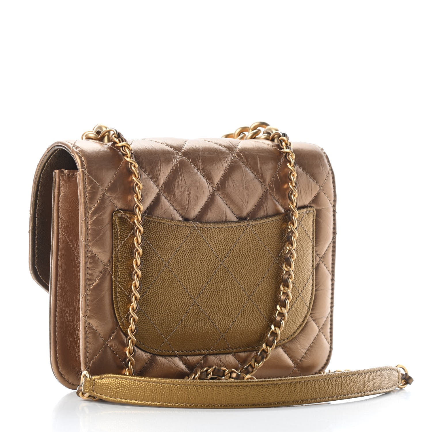 Chanel Metallic Lambskin Caviar Quilted Chain Handle Flap Bronze 3 of 8