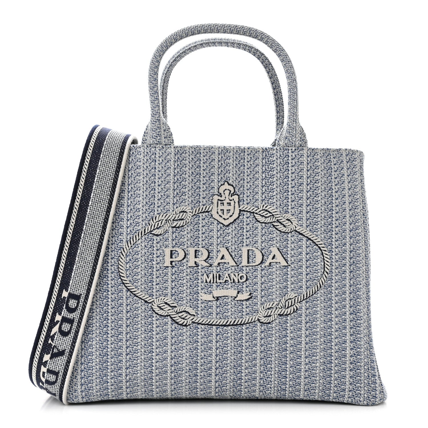 Prada Jacquard Logo Embroidered Medium Tote Baltico Talco 1 of 11