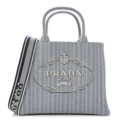 Prada Jacquard Logo Embroidered Medium Tote Baltico Talco 1 of 11