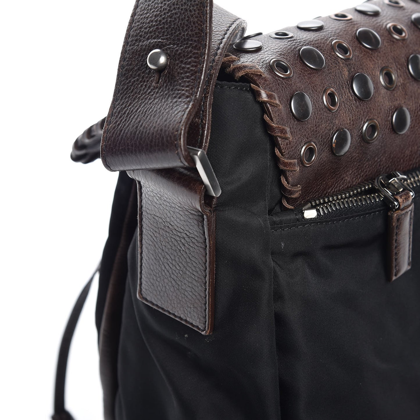 Tessuto Nylon Calfskin Studded Shoulder Bag Bruciato