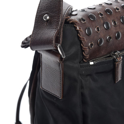 Prada Tessuto Nylon Calfskin Studded Shoulder Bag Bruciato 12 of 12
