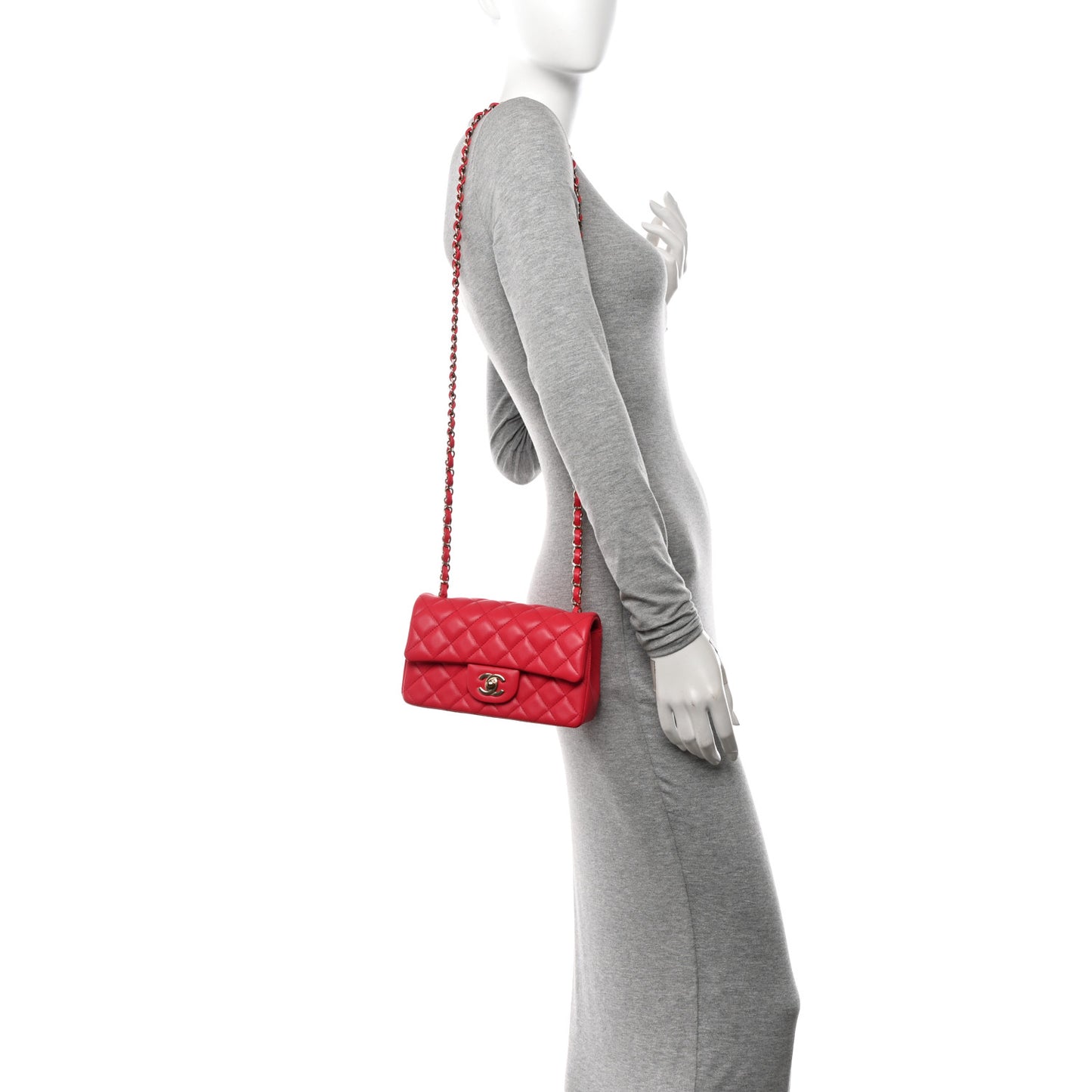 Lambskin Quilted Mini Rectangular Flap Dark Pink