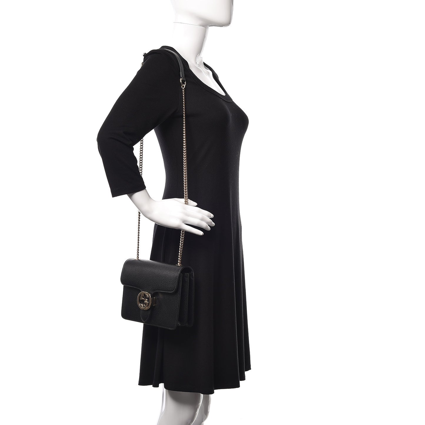 Dollar Calfskin Small Interlocking G Shoulder Bag Black