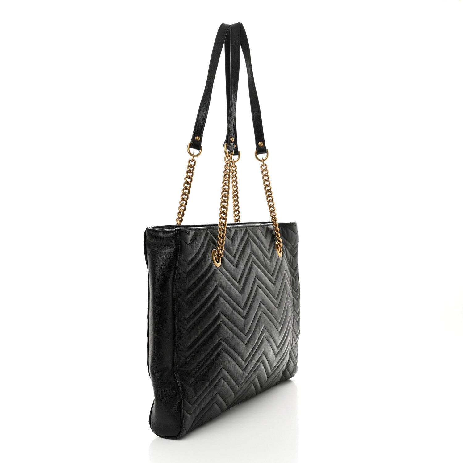 Gucci Vintage Calfskin Matelasse Medium GG Marmont Slim Tote Black 3 of 10