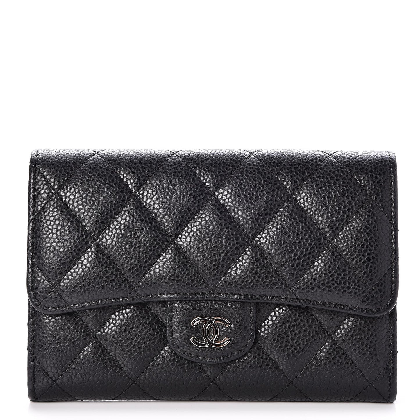 Caviar Quilted Small Flap Wallet Black