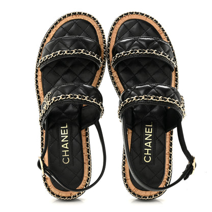 Chanel Shiny Lambskin Quilted Chain CC Sandals 39.5 Black 2 of 10