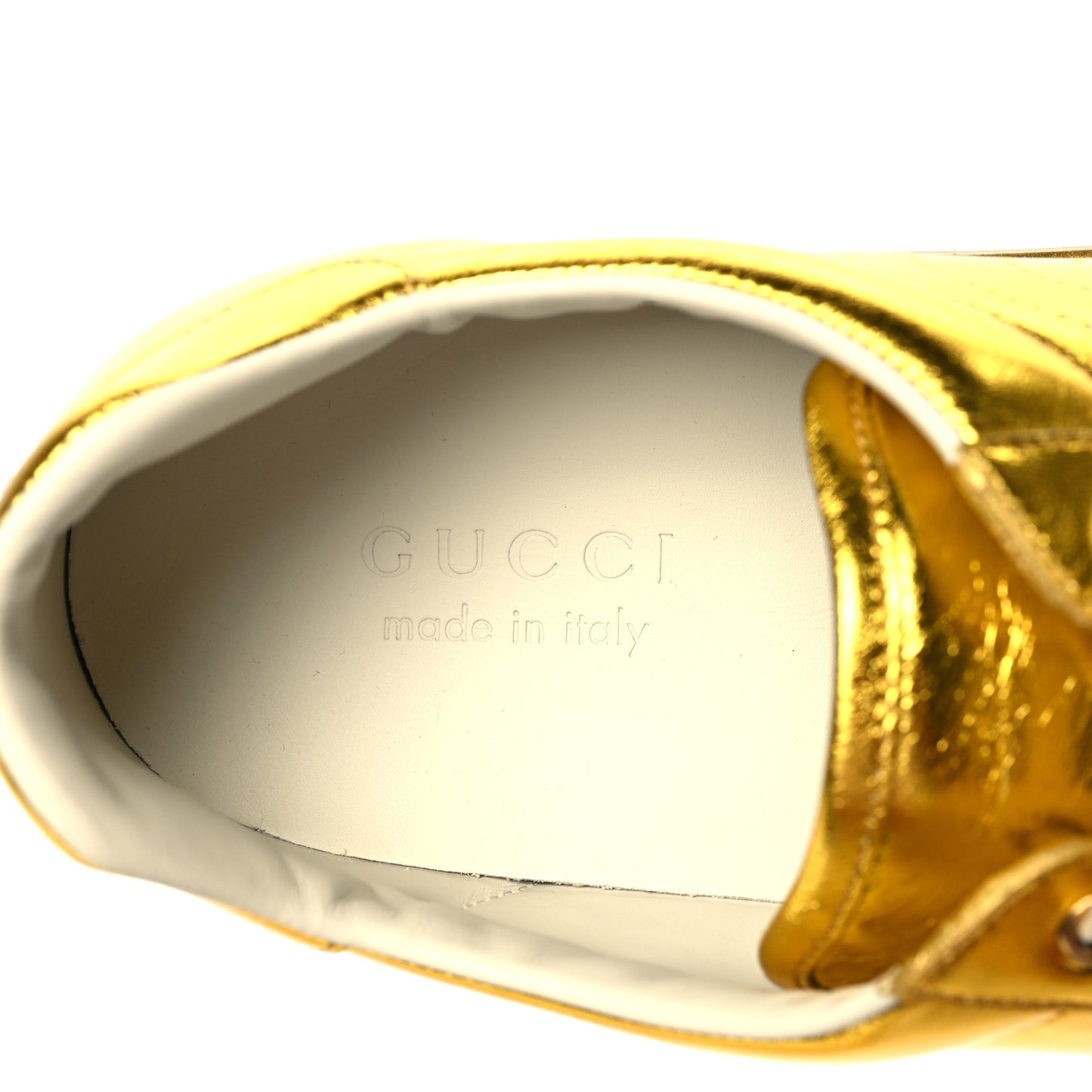Metallic Nappa Interlocking G Perforated Mens Ace Sneakers 9 Oro Vecchio