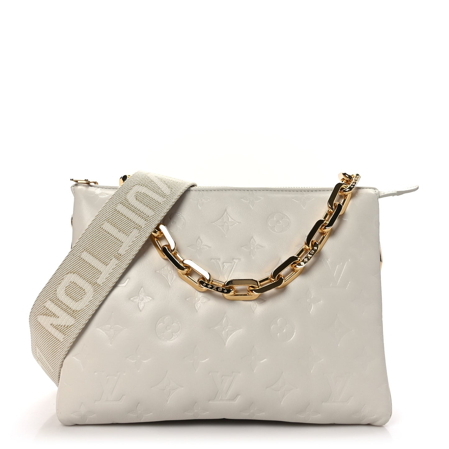 Lambskin Embossed Monogram Coussin PM Beige Cream