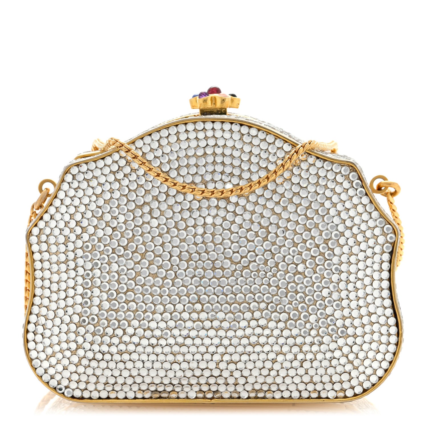 Judith Leiber Swarovski Crystal Minaudiere Clutch Gold Silver 2 of 10
