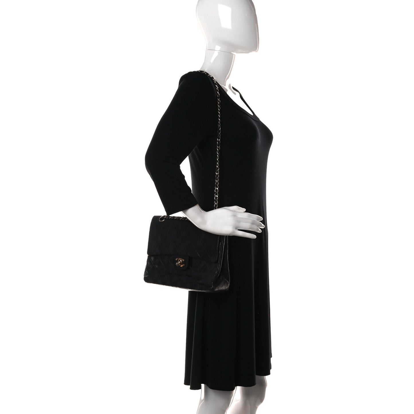 Lambskin Quilted Medium Double Flap Black