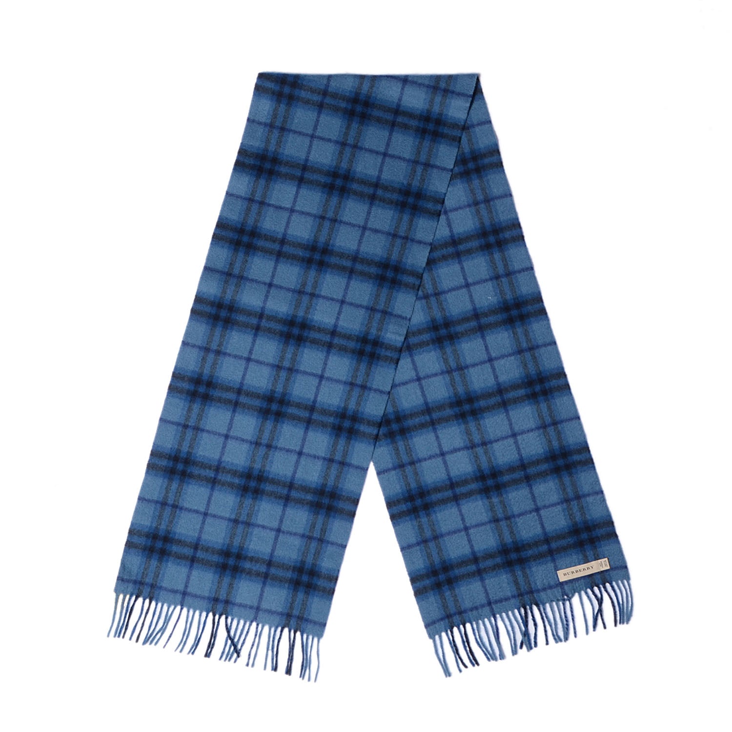 Burberry Cashmere Giant Check Fringe Scarf Blue 3 of 4