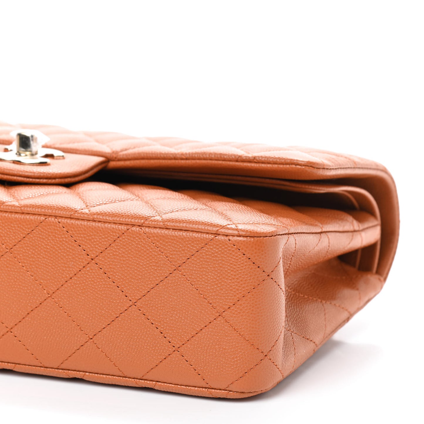 Caviar Quilted Medium Double Flap Light Brown