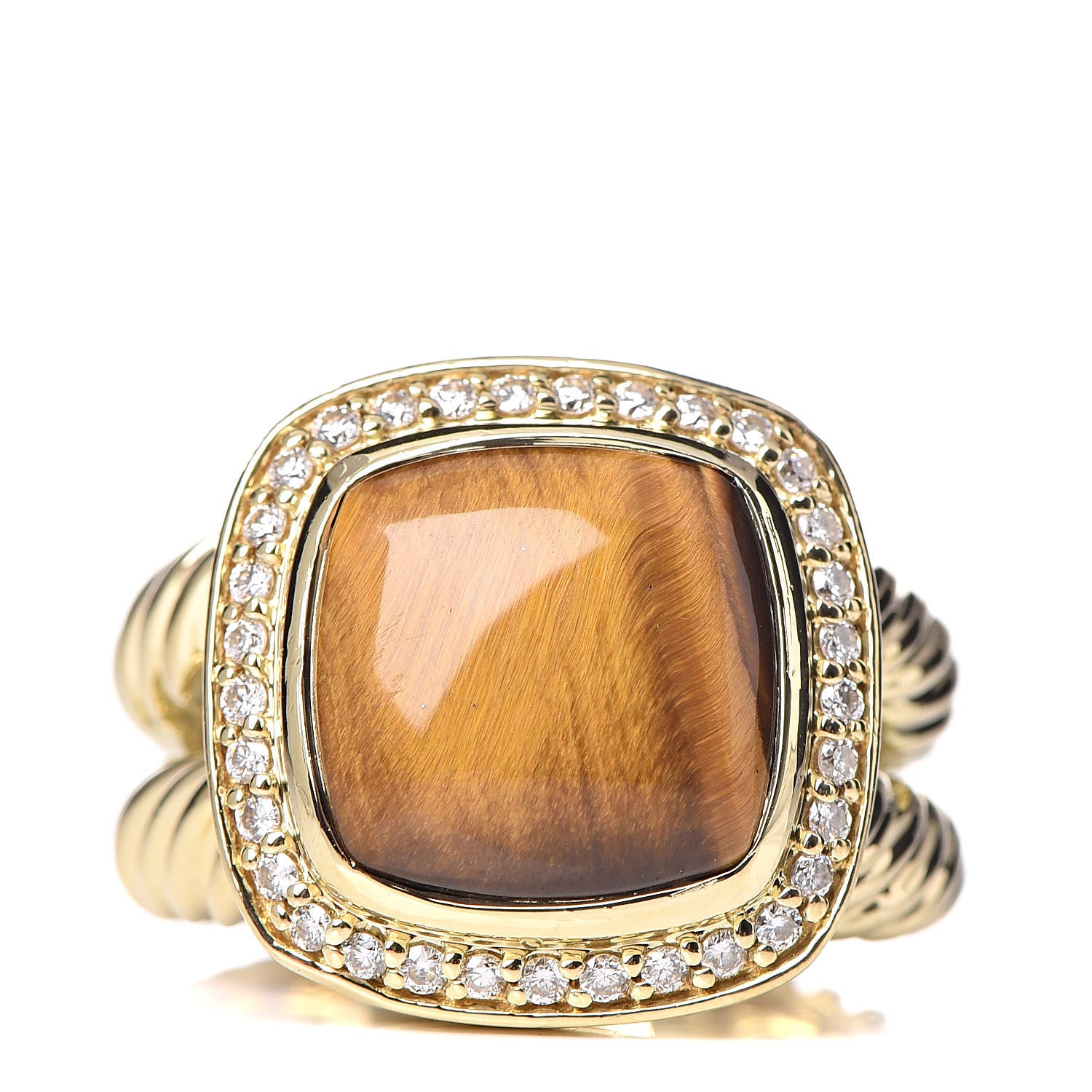 David Yurman 18K Yellow Gold Diamond Tigers Eye 11mm Albion Ring 52 6 1 of 5