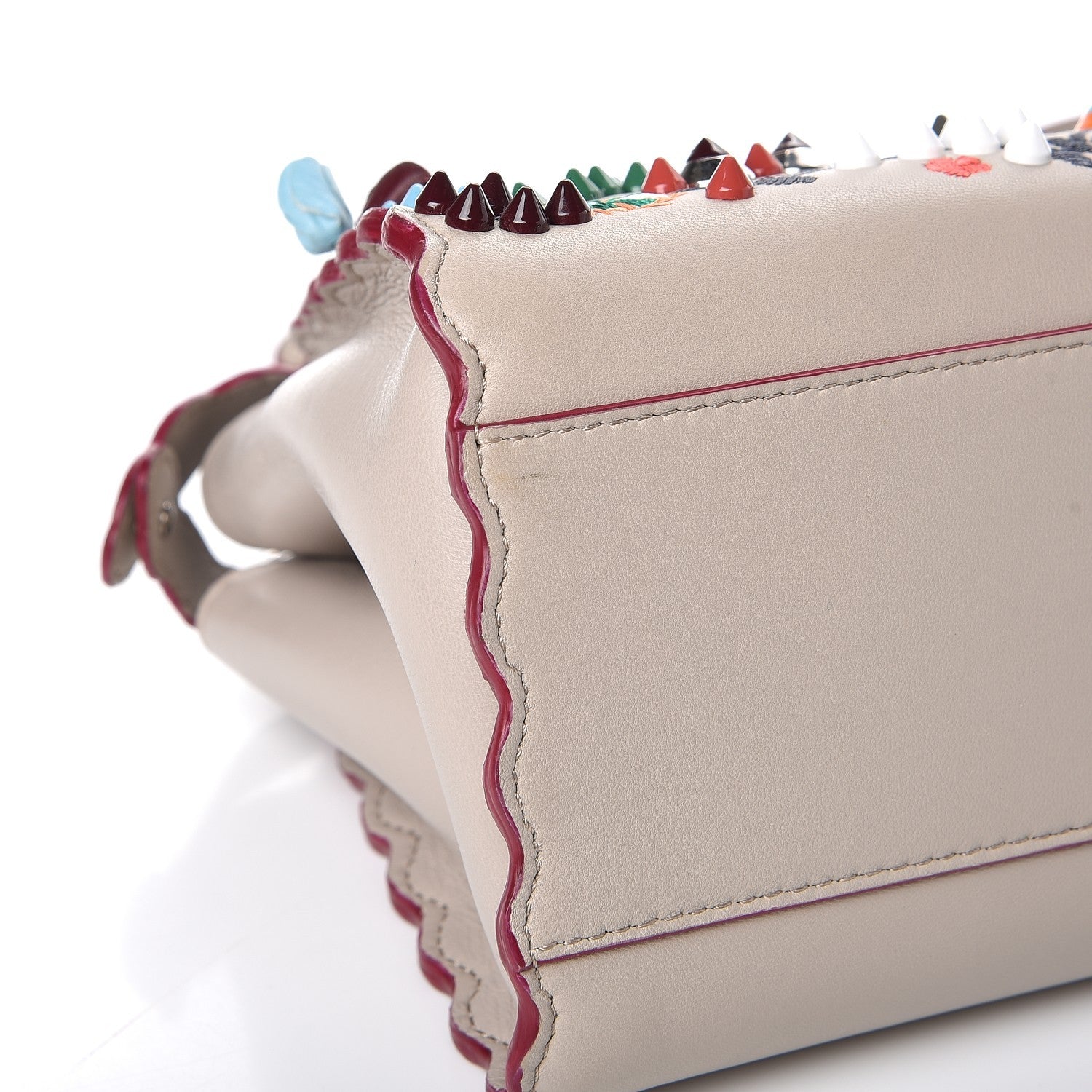 Fendi Nappa Embroidered Flower Scalloped Mini Peekaboo Iconic Satchel Grigio Polvere 10 of 10