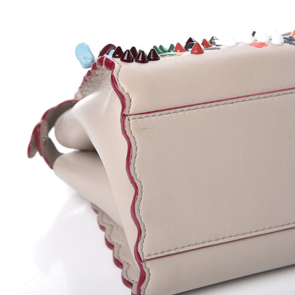 Fendi Nappa Embroidered Flower Scalloped Mini Peekaboo Iconic Satchel Grigio Polvere 10 of 10