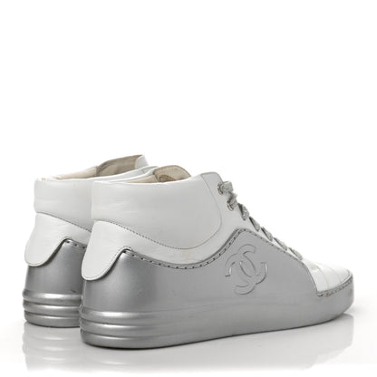Chanel Patent Lambskin High Top Sneakers 37 White Silver 4 of 12