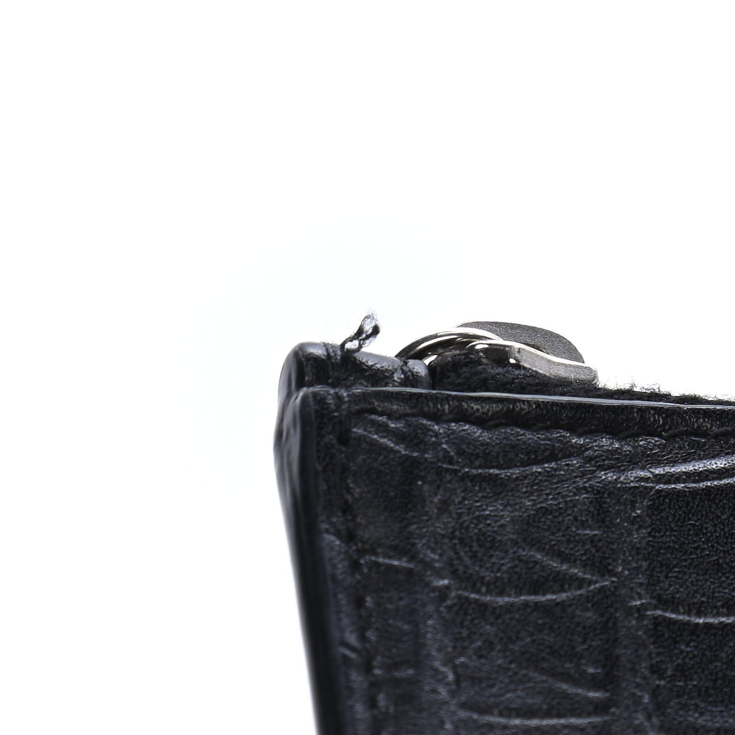 Calfskin Crocodile Embossed 5 Fragments Zip Pouch Card Holder Black