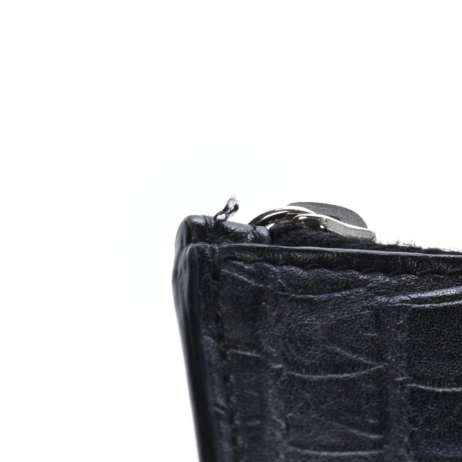 Saint Laurent Calfskin Crocodile Embossed 5 Fragments Zip Pouch Card Holder Black 8 of 8