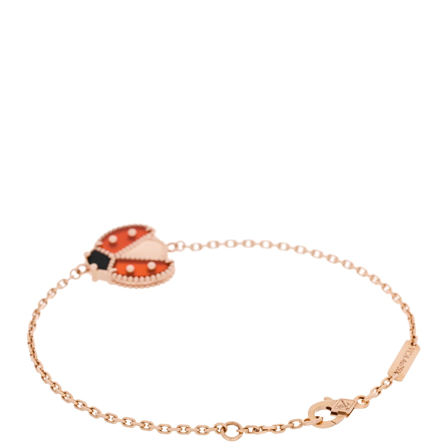 Van Cleef & Arpels 18K Rose Gold Carnelian Onyx Lucky Spring Open Wing Lady Bug Bracelet 2 of 5